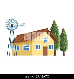 wind water pump and farm house Stock Vector