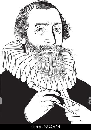 Johannes Kepler portrait. He was a German astronomer, mathematician and astrologer. Stock Vector