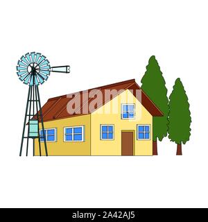 wind water pump and farm house Stock Vector