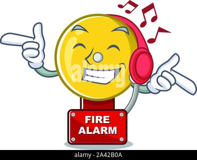 Listening music fire alarm with the character shape Stock Vector