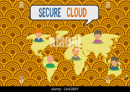 Conceptual hand writing showing Secure Cloud. Concept meaning Protect the stored information safe Controlled technology Connection multiethnic persons Stock Photo