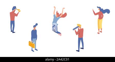 People managing money flat characters set. Secure cash transactions, confidential currency operations 3d vector cartoon illustration. Entering password, access, making transfer, getting money Stock Vector