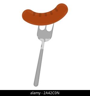 Isolated sausage on a fork icon over a white background - Vector illustration Stock Vector