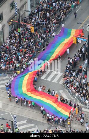 Toronto, Canada - June 25, 2017: Aerial View of Pride Parade at Yonge-Dundas Square Stock Photo
