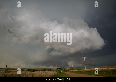 Ominous looking clouds of a severe thunderstorm over the landscape of Oklahoma, USA Stock Photo