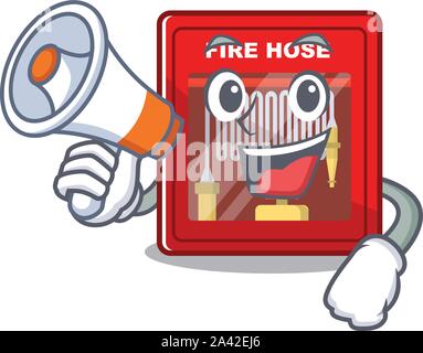 With megaphone fire hose cabinet on the mascot Stock Vector
