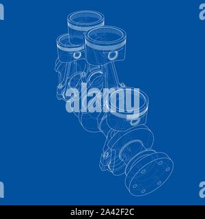 Engine pistons outline. Vector rendering of 3d. Wire-frame style. The layers of visible and invisible lines are separated Stock Vector
