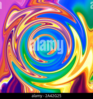 Zgzag swirling liquid colors diffusion background of neon vivid paints Stock Photo