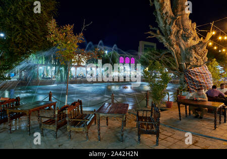night shot at illuminated Lyab-i Hauz, Bukhara, Uzbekistan, Central Asia Stock Photo