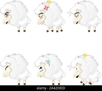 Set of cute sheep, chibi style, in different expressions. Stock Vector