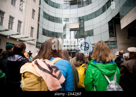Extinction Rebellion,  London, October 11th 2019. Occupying the BBC, Oxford Circus. Stock Photo
