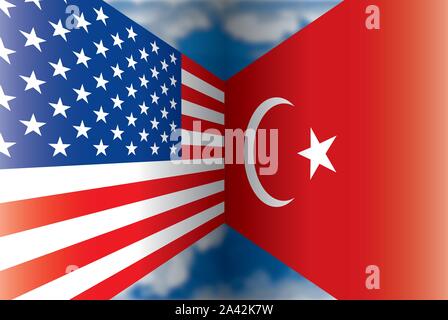 USA versus Turkey, the flags, vector illustration Stock Vector