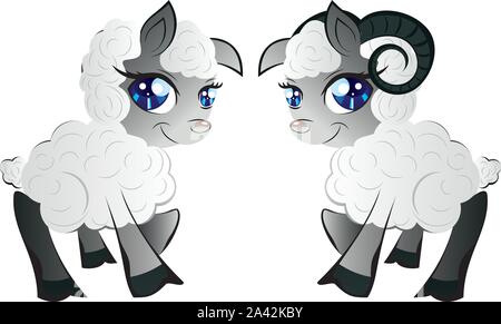 Cute cartoon funny sheep with big blue eyes. Stock Vector