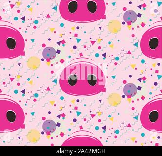 Decorative pattern design with cute pig, abstract background. Stock Vector
