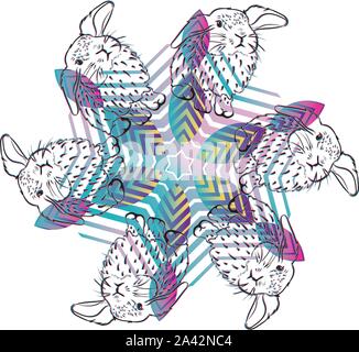 Stylized cute bunny with abstract patterns, decorative background. Stock Vector
