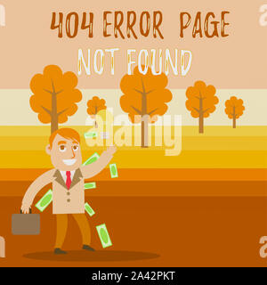 Conceptual hand writing showing 404 Error Page Not Found. Concept meaning Webpage on Server has been Removed or Moved Successful Businessman Generatin Stock Photo