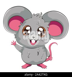 Cartoon kawaii anime grey mouse or rat design. Stock Vector