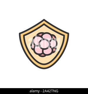 Vector bacteria in shield, immune system, protection on viruses color line icon. Stock Vector