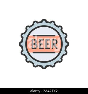 Vector beer bottle cap flat color line icon. Stock Vector