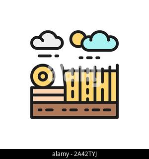 Farming fields landscape flat color line icon. Stock Vector