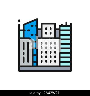 Big city, megapolis landscape flat color line icon. Stock Vector