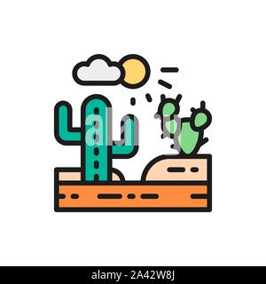 Country landscape, desert flat color line icon. Stock Vector