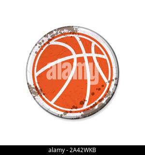 Grunge white circle board frame witth basketball isolated on white background Stock Vector