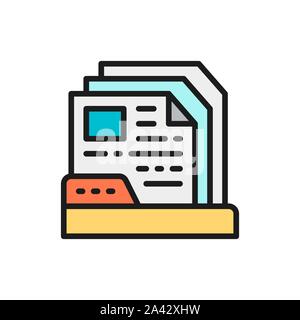 Files in folder flat color line icon. Stock Vector