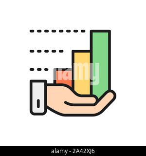 Hand with growth chart flat color line icon. Stock Vector