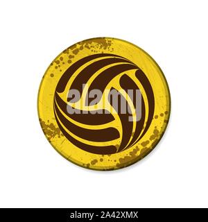 Grunge yellow circle board frame with volleyball silhouette isolated on white background Stock Vector