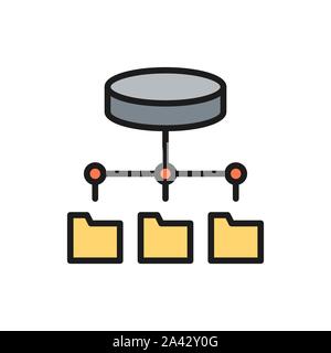 Folder hosting, ftp server, software update, data storage flat color line icon. Stock Vector