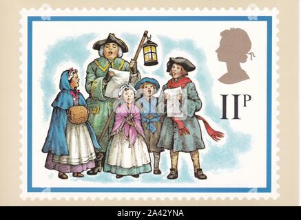 Colour Royal Mail postcard of 11p stamp 18th Century Carol Singers -                      Christmas 1978. Stock Photo