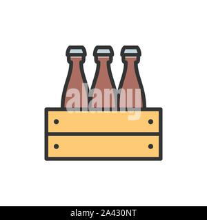 Vector pack of beer bottles flat color line icon. Stock Vector