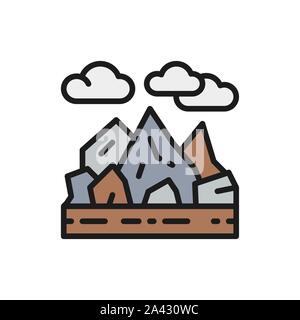 Mountains and rocks landscape flat color line icon. Stock Vector