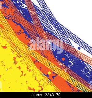 Different color grunge lines and tire tracks isolated on white background Stock Vector