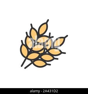 Vector wheat grains flat color line icon. Stock Vector