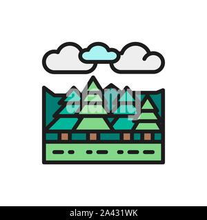 Forest and trees landscape flat color line icon. Stock Vector