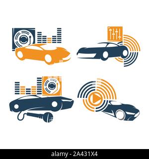 Audio Car System Logo Template set amplifier volume disk Stock Vector