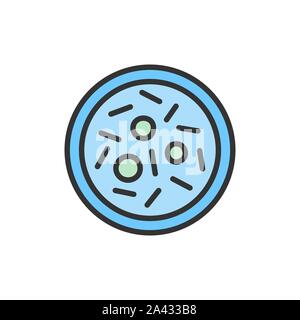 Vector microbe, bacteria, virus in petri dish flat color line icon. Stock Vector