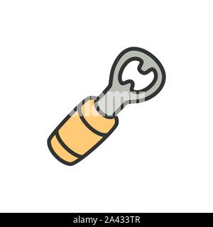 Vector bottle opener flat color line icon. Stock Vector