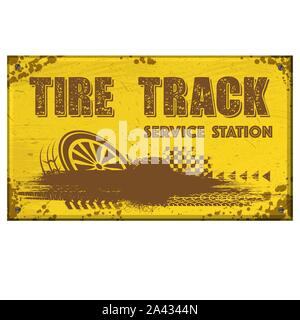 Grunge old board witth tire track service text isolated on white background Stock Vector