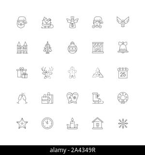 Xmas symbols line design style vector icons set Stock Vector