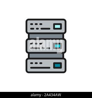 Network hosting, server and technology flat color line icon. Stock Vector
