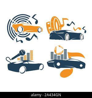 Audio Car System Logo Template set music speaker mic note Stock Vector