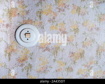 Vintage light switch with retro wallpaper Stock Photo