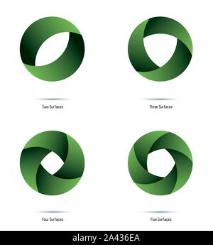 Circular green vector logo Design Elements with 2 to 5 surfaces and color shades. Easily editable with global color swatches. Stock Vector