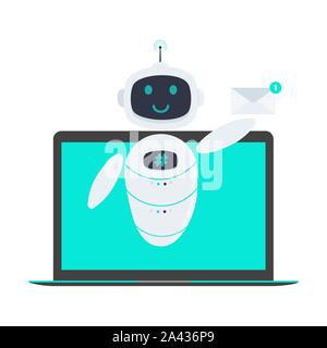 Robot chatbot icon sign flat style design vector illustration isolated on white background. Cute AI bot helper mascot character concept business assis Stock Vector