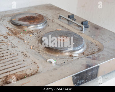 Old hot plates in the kitchen Stock Photo