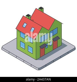 Twin house building isometric vector illustration, filled outline style. Private building symbol. Real estate and construction concept. Stock Vector