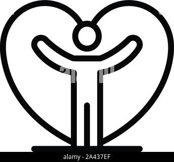 Man keep bonus heart icon, outline style Stock Vector